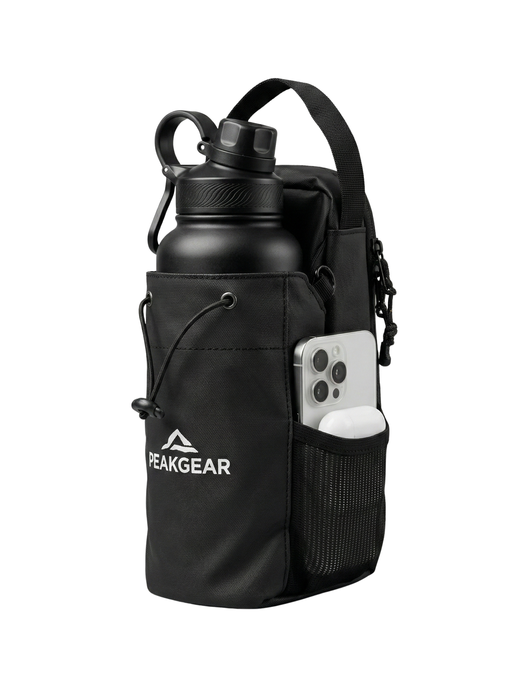 Čierna magnetická taška na telocvičňu PeakGear s držiakom na fľašu