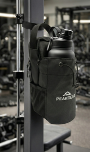 Čierna taška do posilňovne PeakGear s telefónom a držiakom na fľašu
