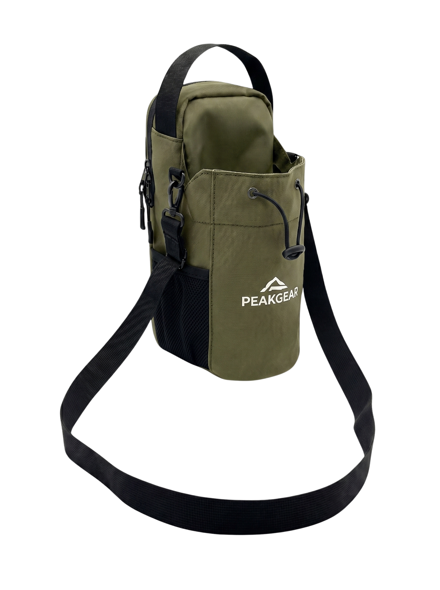 Green magnetic gym bag with PeakGear bottle holder