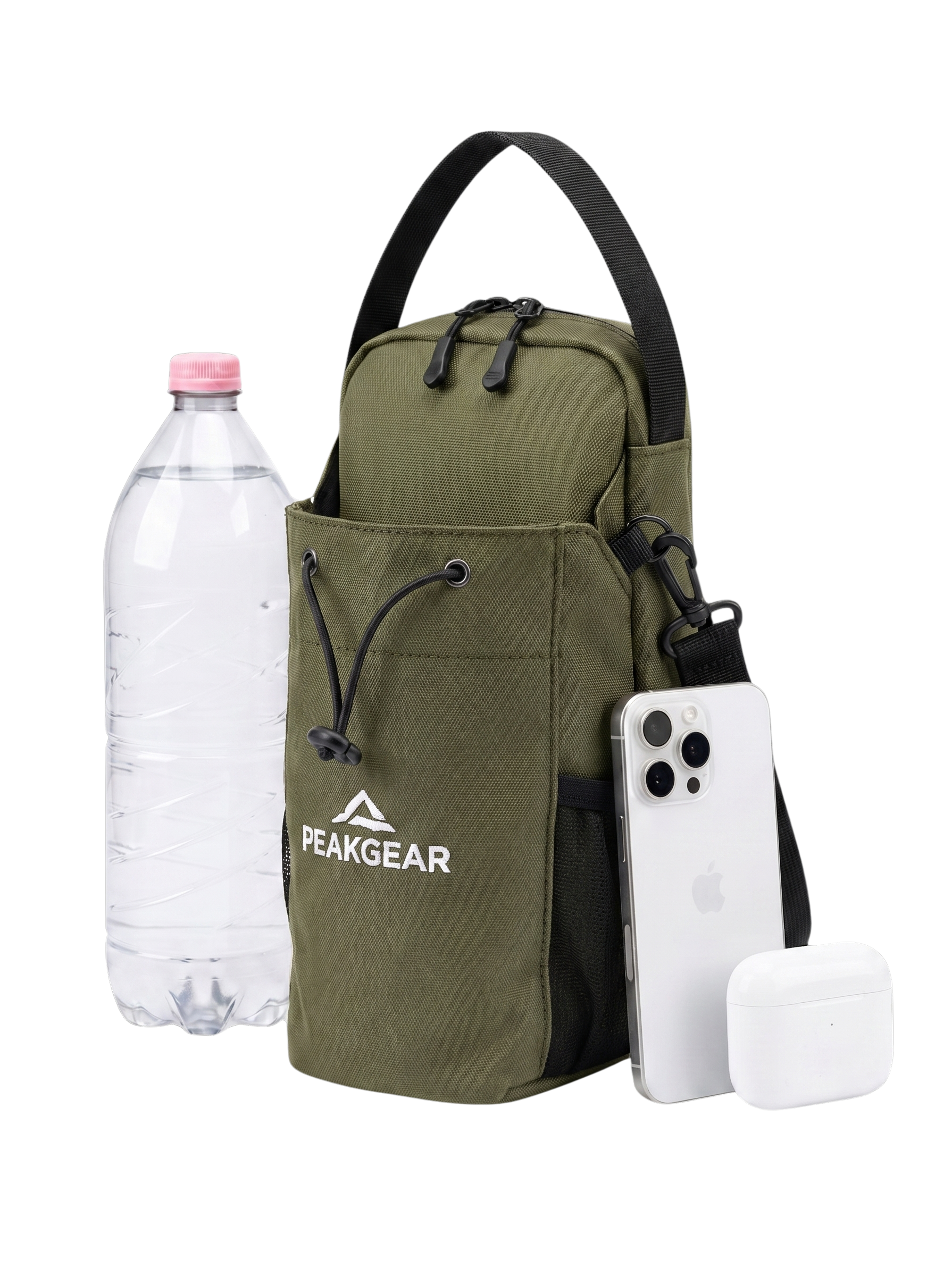 Green PeakGear workout bag with magnetic attachment